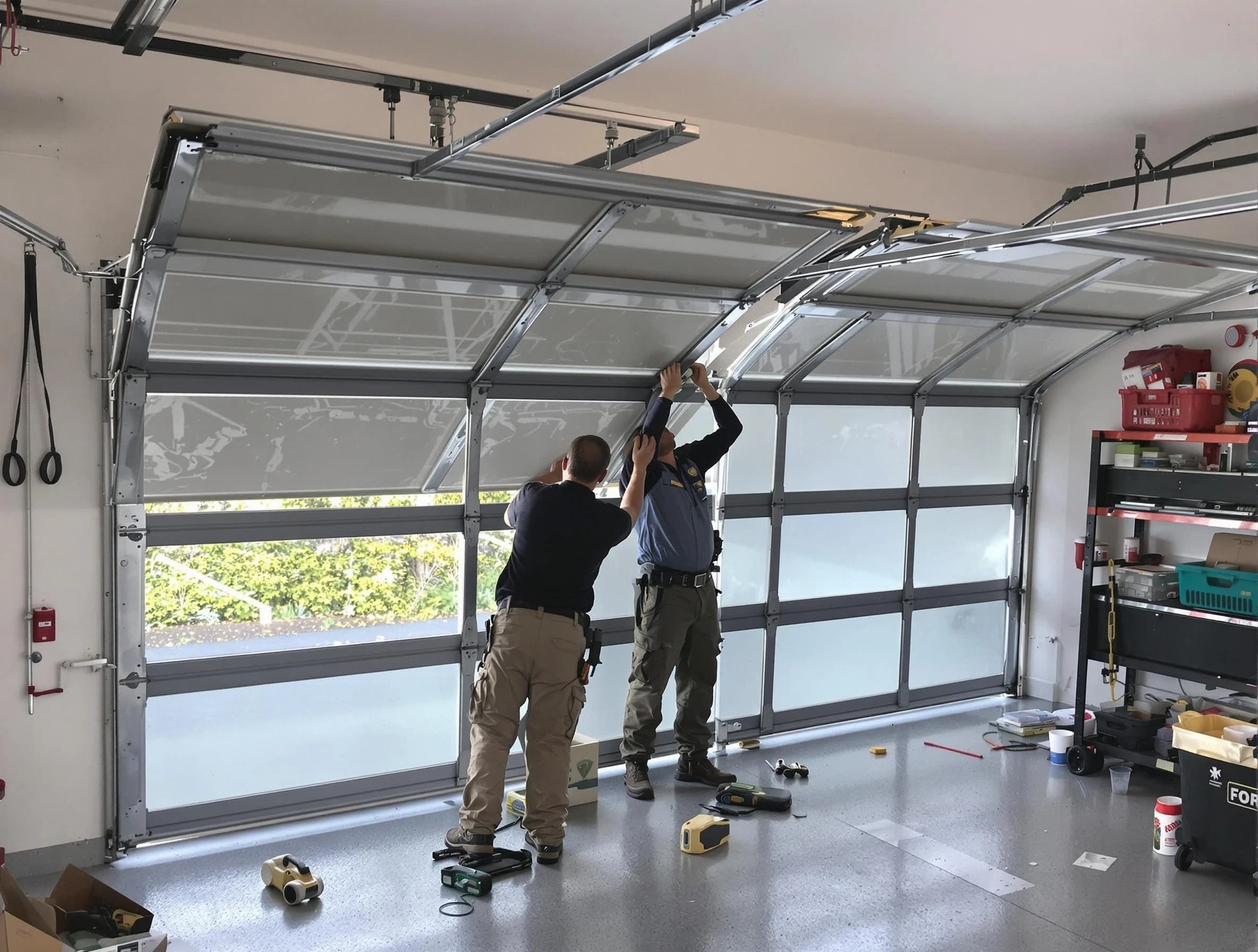 American Fork Garage Door Repair expert performing precise panel replacement on American Fork garage door