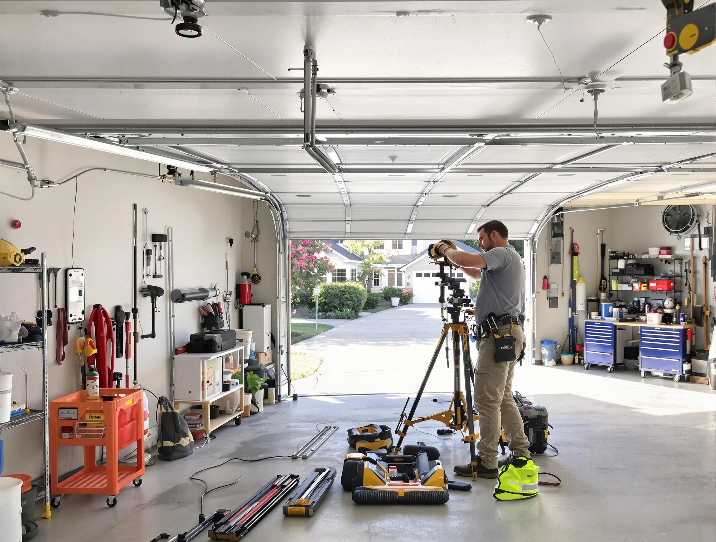 American Fork Garage Door Repair specialist performing laser-guided track alignment in American Fork